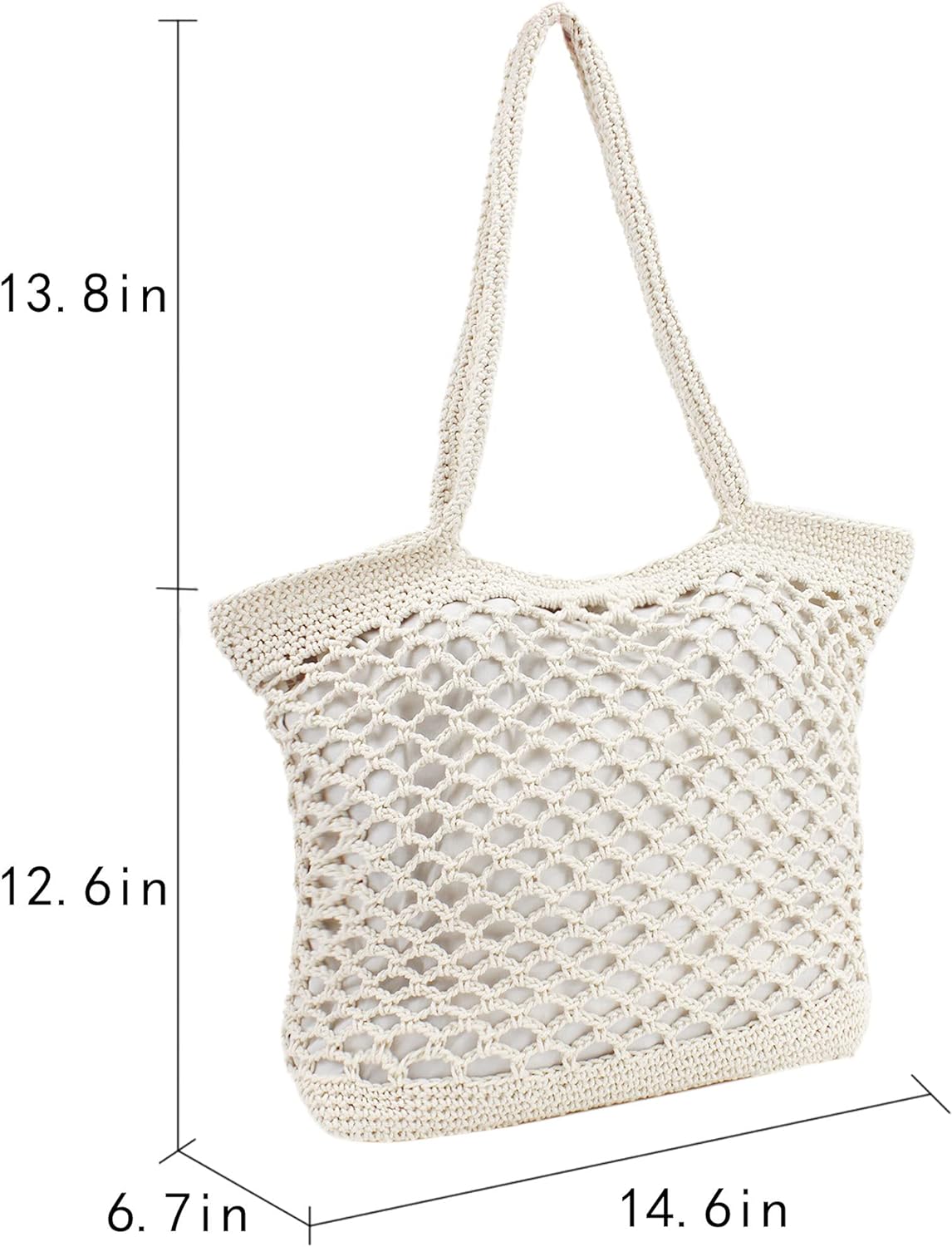 LinYooLi Women Large Cotton Crochet Shoulder Bag Bohemian Beach Travel Handbag Top-handle Bag Tote