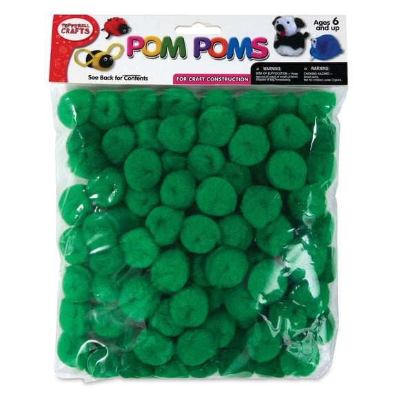 Pepperell Craft Pom Poms - Pkg of 100, 1", Kelly Green