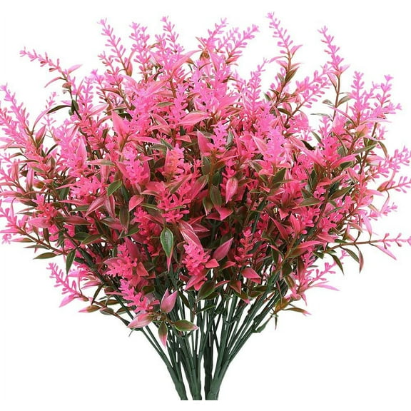 Artificial Lavender Flowers Plants 8 Pieces, Lifelike UV Resistant Fake Shrubs Greenery Bushes Bouquet to Brighten up Your Home Kitchen Garden Indoor Outdoor Decor(Pink)