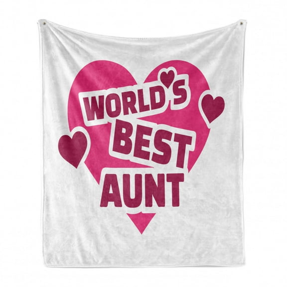 Aunt Soft Flannel Fleece Throw Blanket, World's Best Aunt Lettering on a Heart Show Your Love to Family, Cozy Plush for Indoor and Outdoor Use, 50" x 60", Raspberry Hot Pink, by Ambesonne