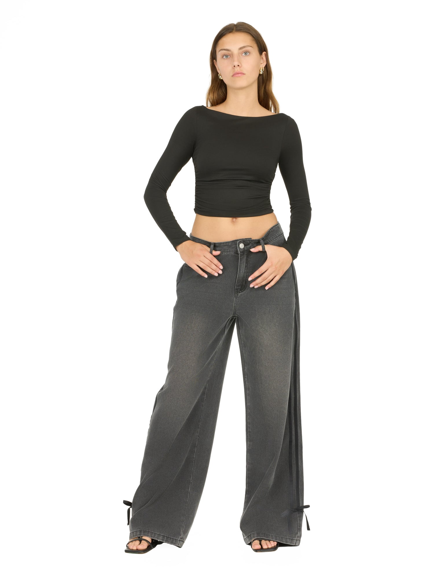 Forever 21 Women's Low Rise Baggy Fit Jeans with Side Stripes and Bow Accents, Sizes 0-14