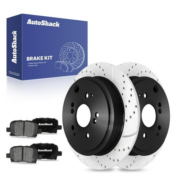 AutoShack 12.31" (312.7 mm) Rear Solid Drilled & Slotted Brake Rotors E-Coated   Ceramic Brake Pads | Replacement for 2003-2008 Honda Pilot 2001-2006 Acura MDX | 6-PC Brake Kit | ShadowGuard