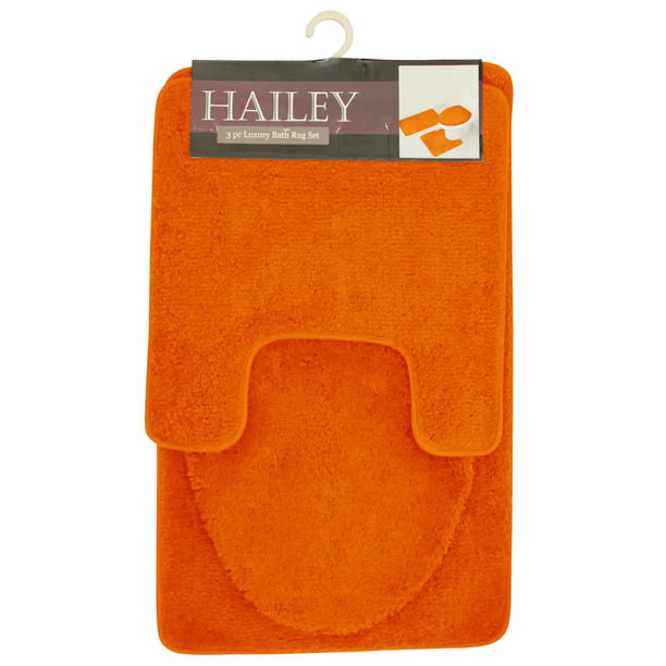 Hailey 3 Piece Bathroom Rug Set Bath, Orange Bathroom Rugs
