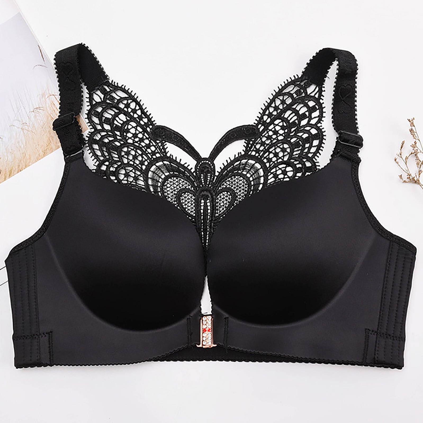 Lufly Women's Solid Bra Wire Free Underwear Front Closure