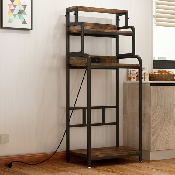 Vintage 4-Tier Mini Fridge Cabinet Stand Storage Microwave Shelf