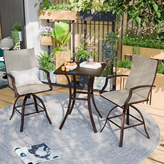 POTEBAN Outdoor Bar Height Set, Patio Swivel High Back Bar Stools Chairs with Bar Table for Backyard, Lawn, Balcony and Pool