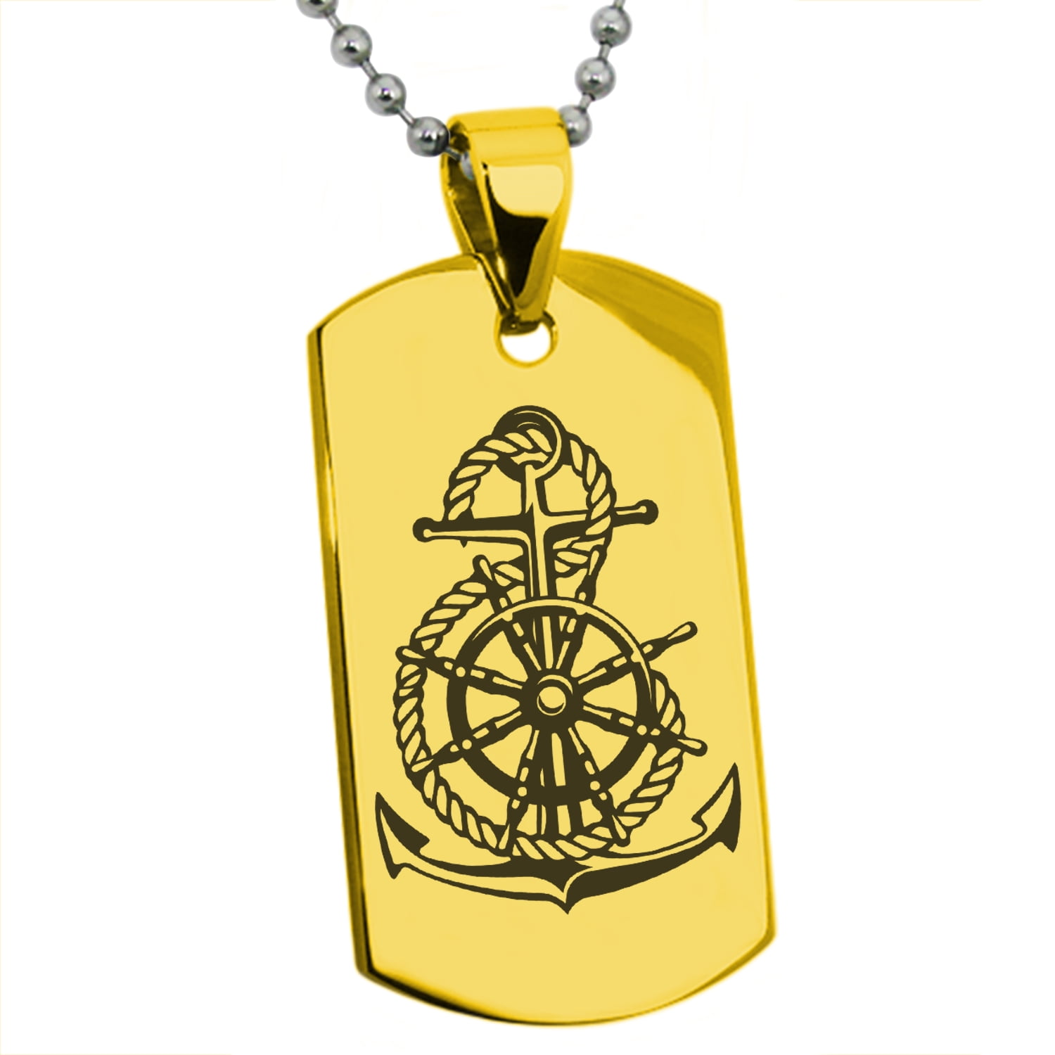 Stainless Steel Nautical Anchor Ship Helm Wheel Engraved Dog Tag