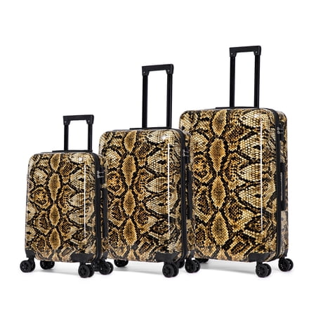 InUSA Snake Print 3 Piece Hardside Spinner Luggage Set 20/24/28in. TSA Lock