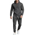 thumbnail image 5 of 2 Pacs Mens Sweatsuits Solid Causal Athletic Hoodies Long Sleeve Sweatshirts Drawstring Hooded Zipper Sweatshirts Tops Outdoor Fashion Leisure Hoodie Loose Fit Sweatpants with Pockets 2 Packs, 5 of 7
