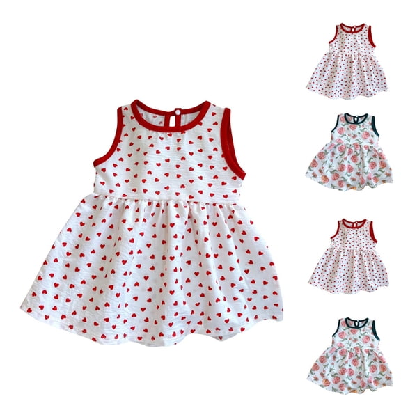 YHAJDS Solid Color Short Sleeve Round Neck Ruffle Hem Summer Sundress Little Girls Pleated Dress