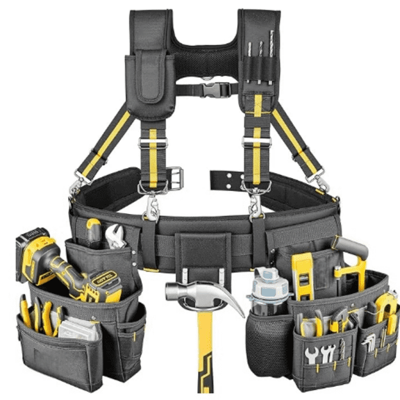 Bravex Tool Belt Suspenders, Tool Vest Pro Ultra 20 Bags Y-Style Toolbelt 5 Combo Apron Tool Pouch For Framers Carpenter Electrician 1200D Ballistic Nylon