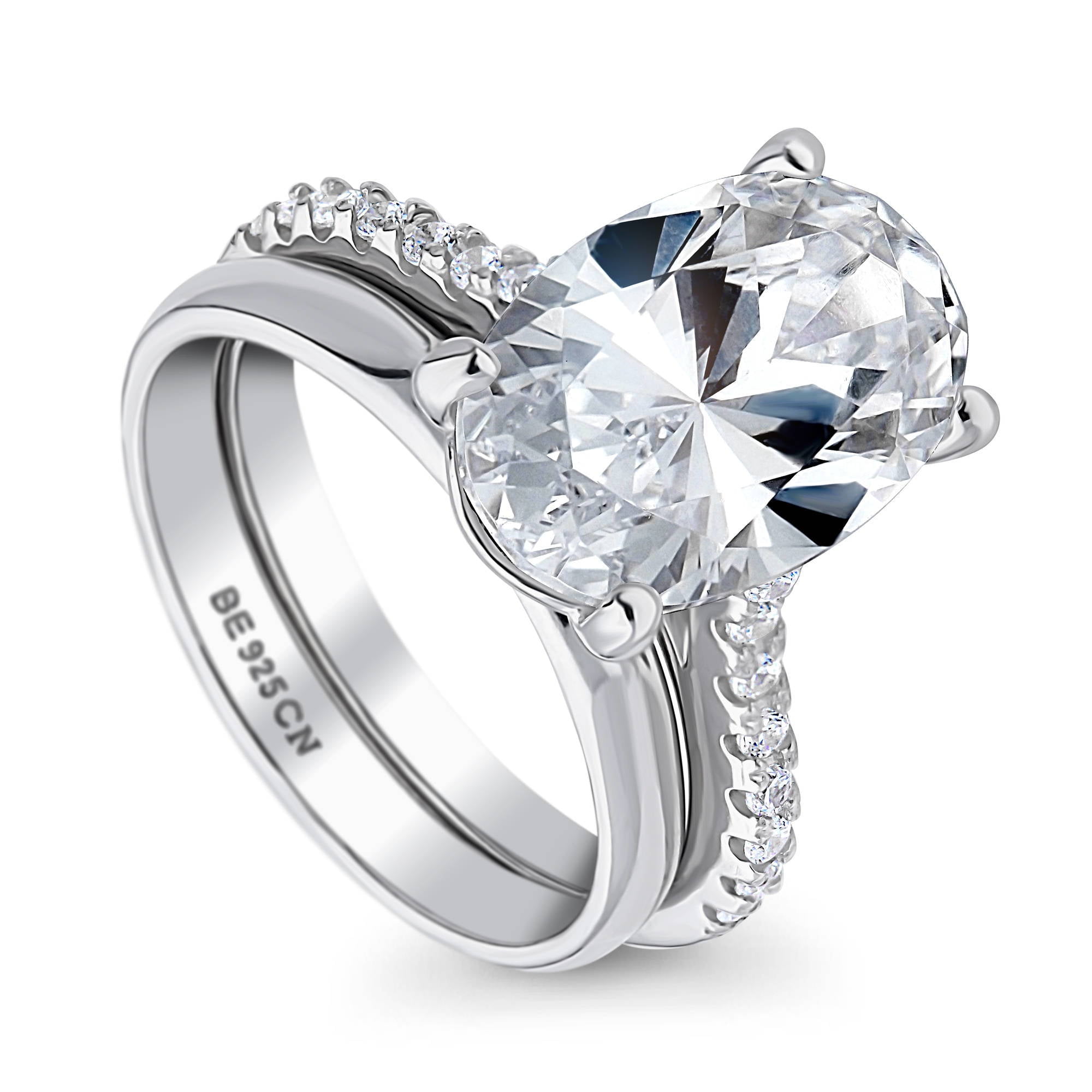 925 STERLING SILVER RHODIUM PLATED SOLITAIRE SIMULATED DIAMOND ENGAGEMENT RING