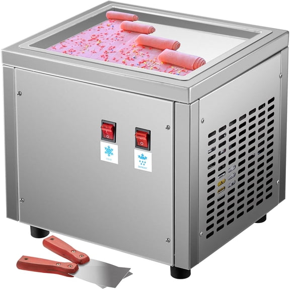 VEVOR Máquina comercial para hacer rollos de hielo, máquina de crema de yogur salteada de 220 W, máquina para hacer rollos de helado con bandeja cuadrada de 9,4 x 11 pulgadas, método de descongelación