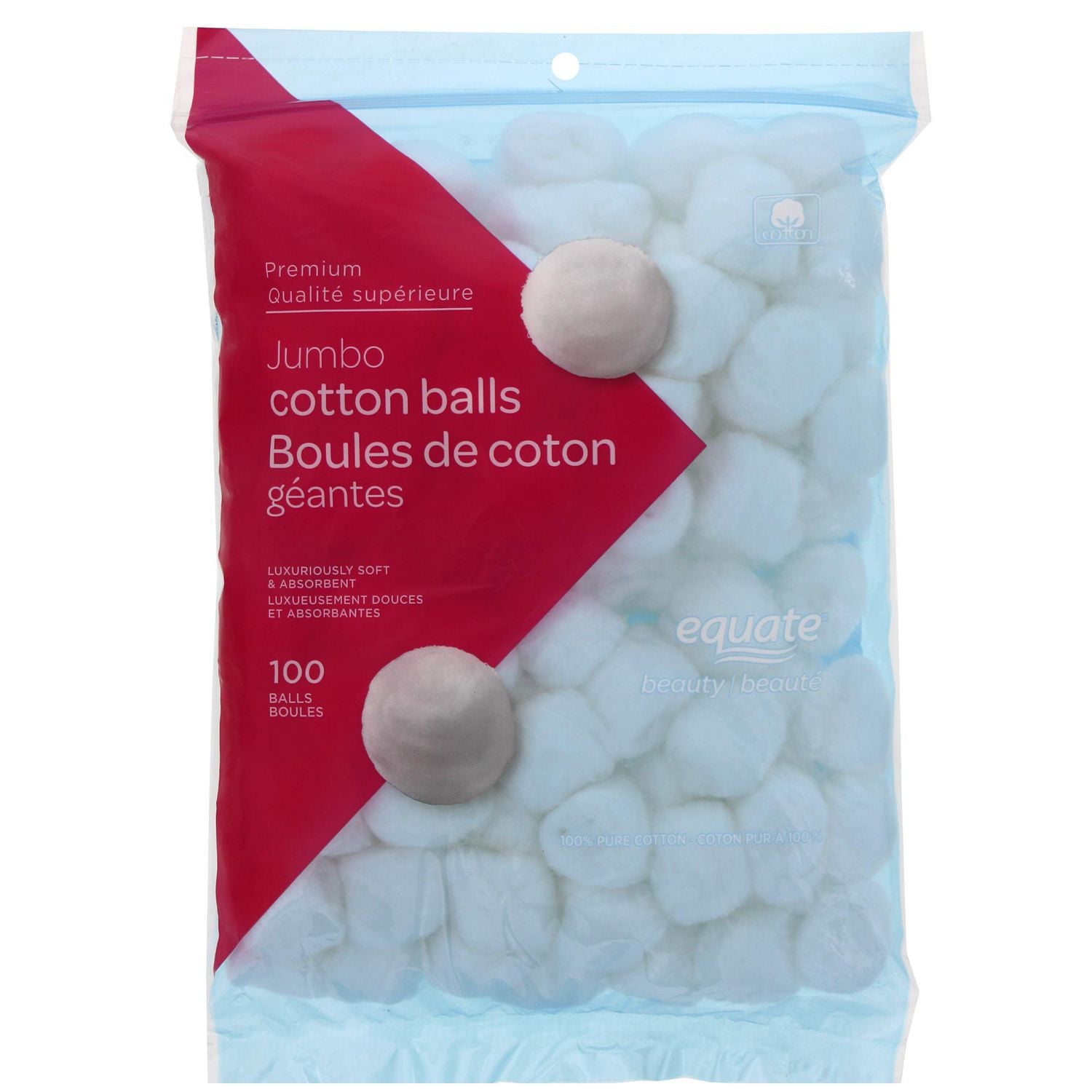 Equate Beauty Premium Jumbo Cotton Balls, 100 pack