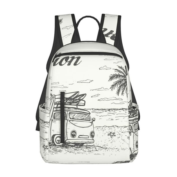 Disketp Summer Vacation Scene With Camping Van Mochila Ligera e Impermeable, Mochila de Día Resistente para Viajes, Senderismo y Uso Diario para Hombre y Mujer