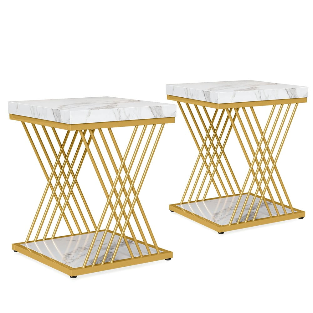 Yardi Yarda Square End Table, 2-Tier Side Table Modern Bedside Table, End Table for Indoor, White