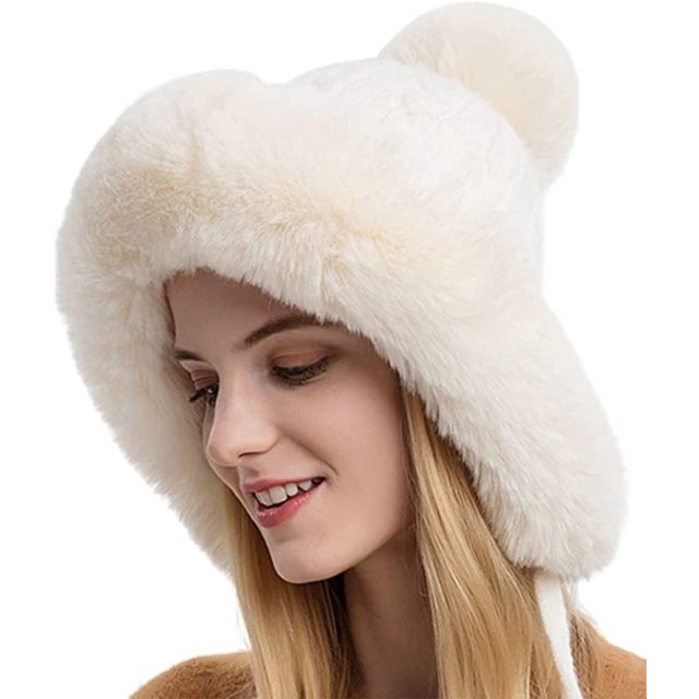 LinYooLi Warm Fuzzy Hats for Women Soft Thick Cute Bearies Trendy Slouchy Cap for Winter Fall Spring