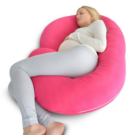 PharMeDoc Pregnancy Pillow with PINK Jersey Cover - C Shaped Body Pillow for Pregnant