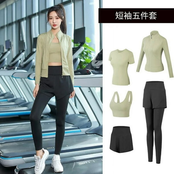 Conjunto de Yoga y Fitness para mujer, ropa atlética de entrenamiento, camisa de manga larga, sujetadores de gimnasio, mallas de cintura alta, ropa deportiva ajustada