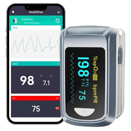 HealthTree Pulse Oximeter Fingertip, Bluetooth Blood Oxygen Saturation and Heart Rate Monitor