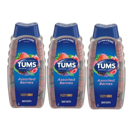 Tums Antacid Assorted Berries Ultra Strength 1000, 265 Chewable Tablets - 3 Pack