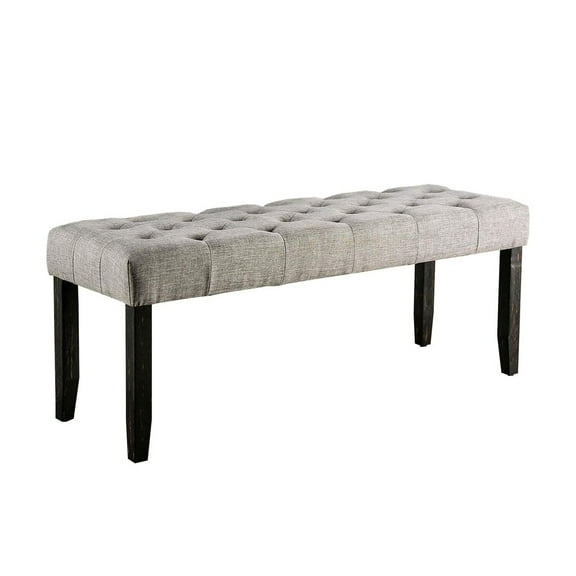 48 Inches Bench with Tufted Seat and Chamfered Legs, Light Gray