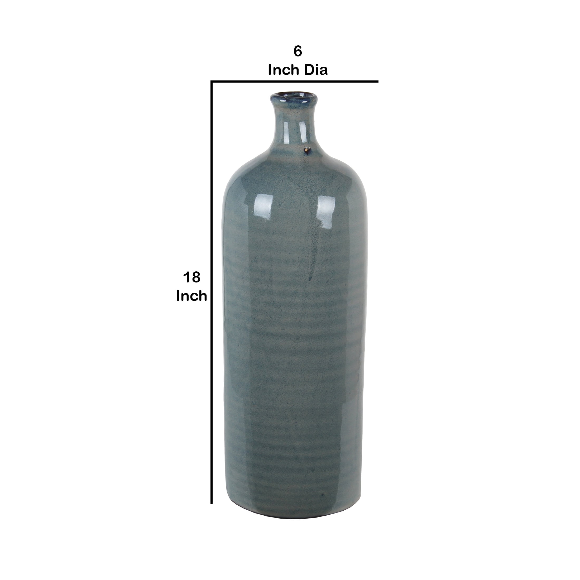 Benjara Bm209951 Large Bottle Type Ceramic Table Vase With Ribbed Pattern Gray 18 X 6 X 6 In Walmart Com Walmart Com