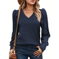 thumbnail image 4 of Zeagoo Women's Elegant Tops Lightweight V Neck Puff Long Sleeves Tunic Tops, 4 of 6