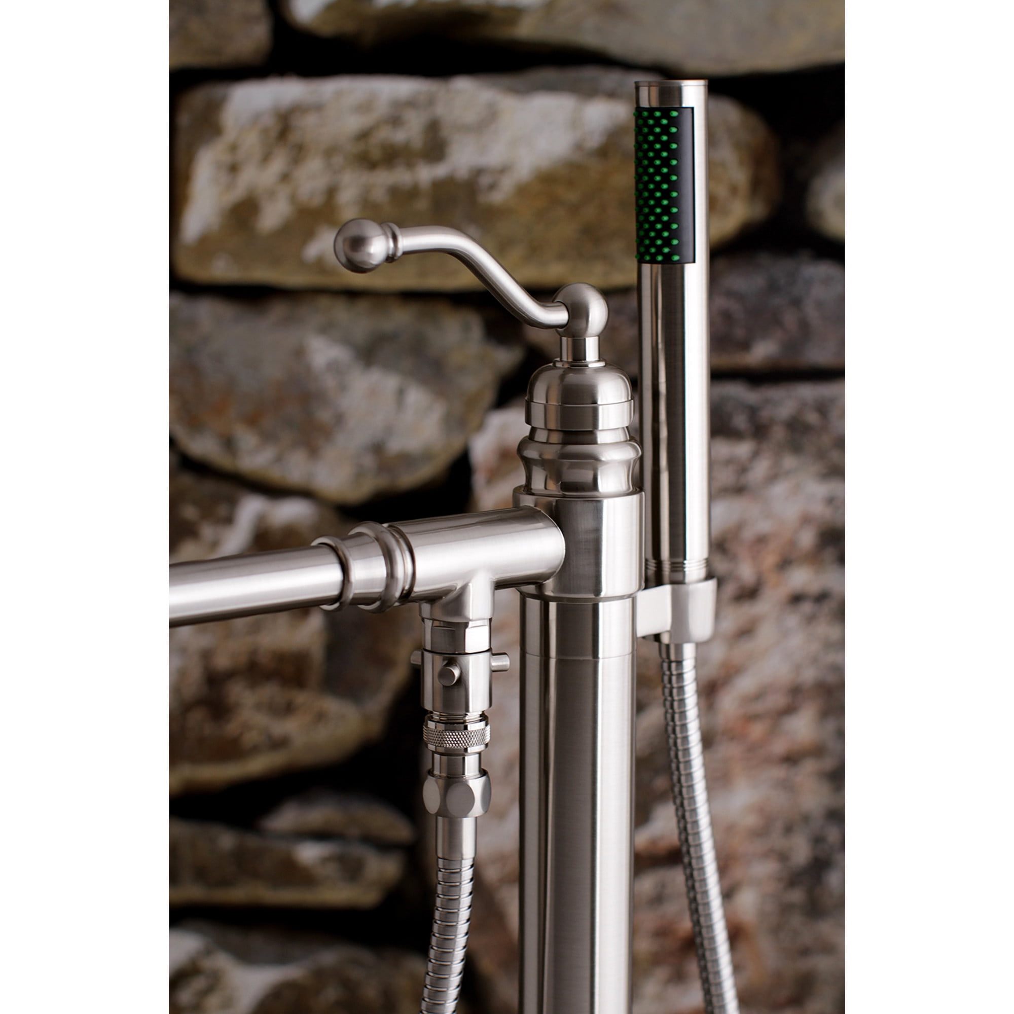 Kingston Brass KS7038ABL English Country Freestanding Tub Faucet with Hand Shower, Brushed Nickel