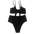 thumbnail image 5 of Efsteb High Waisted Bikini Sets for Women 2 Piece V Neck Strap Split Swimsuit Solid Color Two Piece Bathing Suit (Black,S), 5 of 7