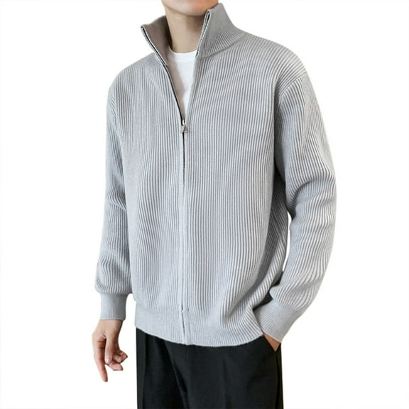 JTieacloth Mens Cardigan Sweater Outwear Mens Sweater Solid Color Stand Collar Casual Simple Jacket Top(Gray)