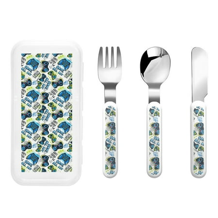 

Cauagu Game All Day Print 3-Pieces Toddler Cutlery Set Kids Silverware Set with Spoons Forks & Knife Stainless Steel Utensils for Kids Dishwasher Safe