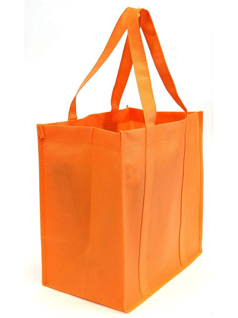 10 PACK Heavy Duty Grocery Tote Bag, Orange Large & Super Strong