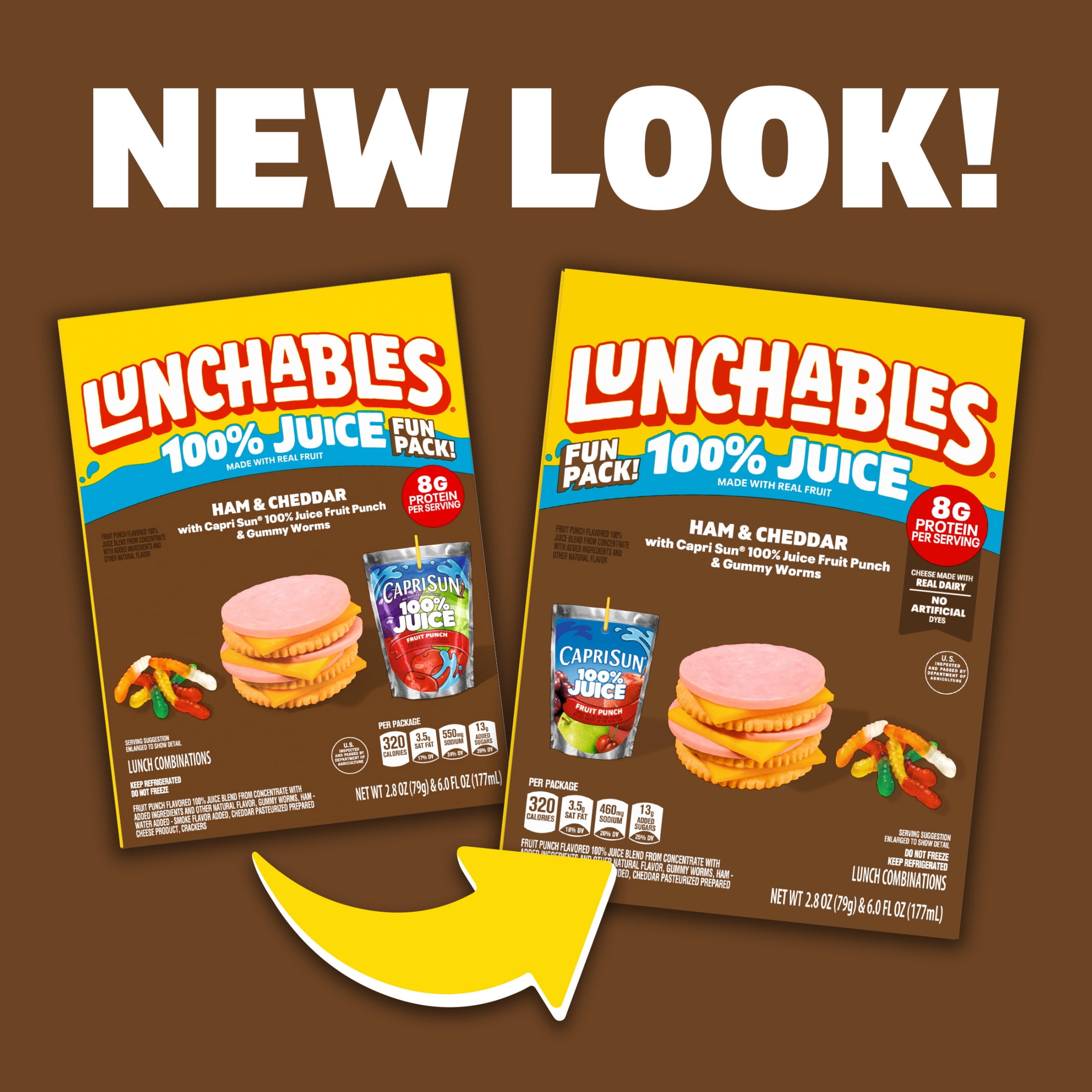 Lunchables Ham & Cheddar with Capri Sun 100% Juice Fruit Punch & Gummy Worms Fun Pack, 2.8 oz & 6 fl oz Package