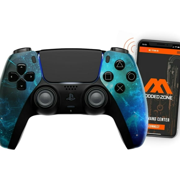 ModdedZone Blue Nebula Smart Rapid Fire Custom Modded Controller for PS5 FPS COD games (control mods via phone APP.  Anti Recoil Mod is available via the App)