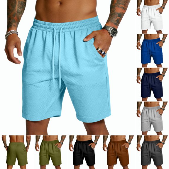 Mens Shorts Quick Dry Gym Drawstring Elastic Waist Shorts Athletic Workout Sports Lightweight Running Shorts with Zip Pockets Sky Blue M