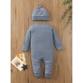 thumbnail image 3 of Qiylii Baby Romper, Solid Color Long Sleeve Zipper Footed Romper+Cap,0-24M, 3 of 8