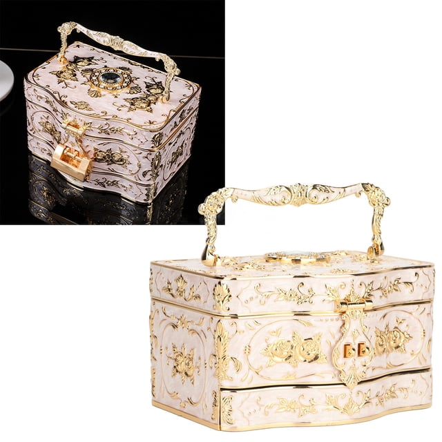 Vintage Jewelry Box, 3 Layers Small Enameled Trinket Storage Box, Rectangular Treasure Chest Box Case Jewelry Organizer Box, Decorative Jewelry Box Gift Box for Women Girls