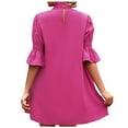 thumbnail image 5 of Wycnly Formal Dresses for Women Fashion Lantern Sleeve Smocked Loose Tshirt Mini Sundresses Elbow-Length Half High Neck Solid 2025 Summer Short Dress Hot Pink s, 5 of 7