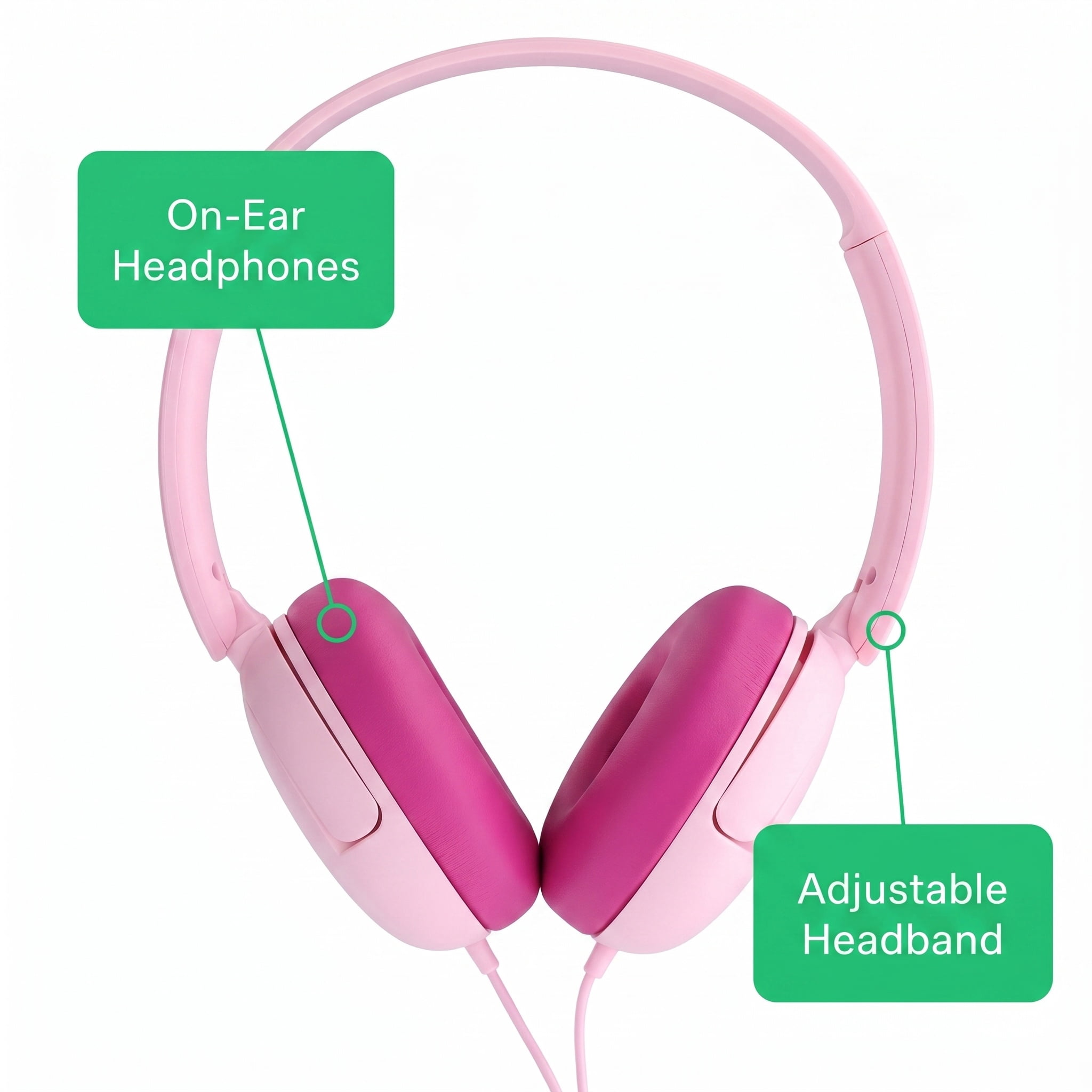 onn On-Ear Headphones with 3.5 mm Connector, Pink