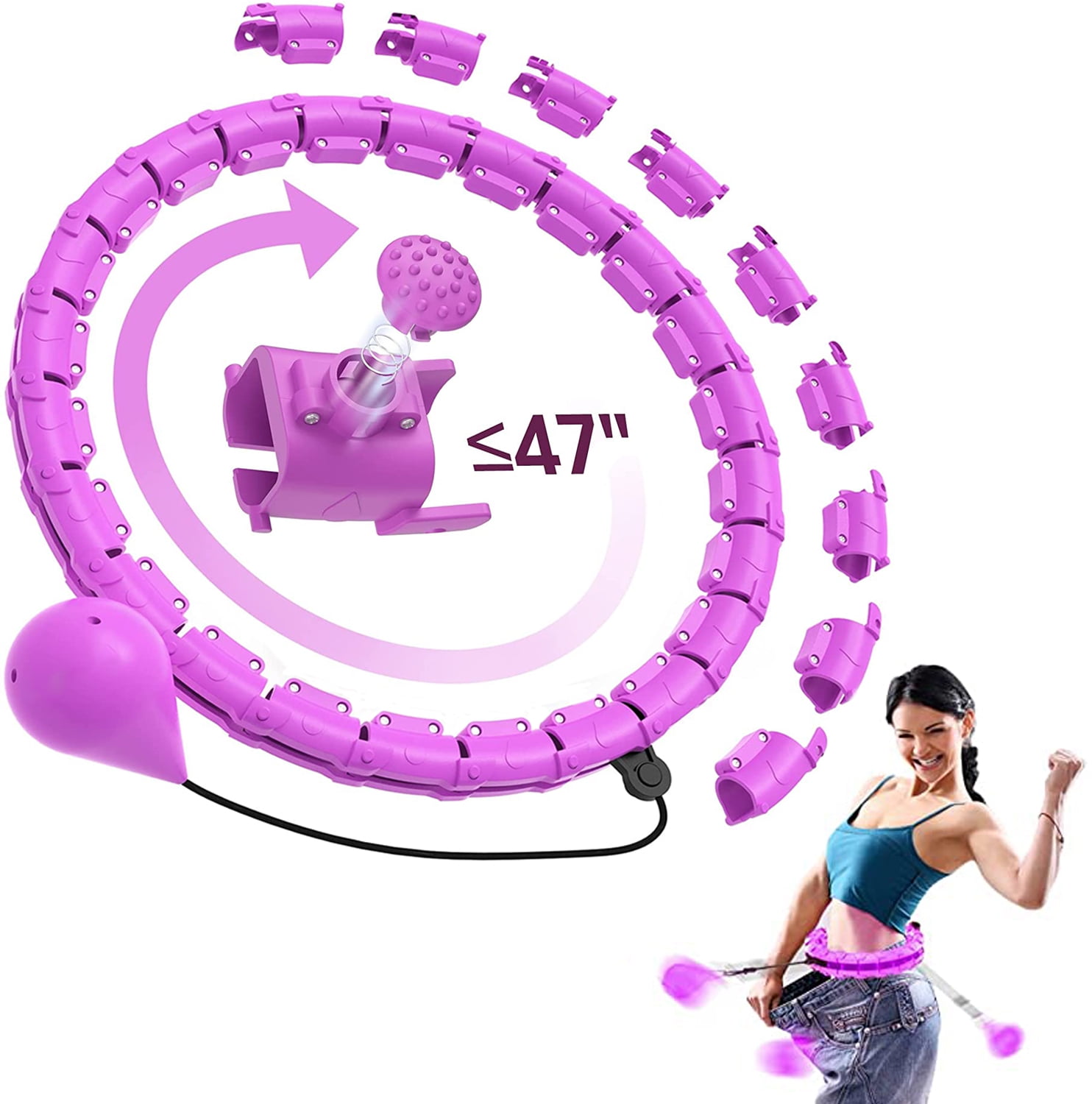 Abdomen Fitness Increase Beauty BOMTTY Weighted Intelligent Hoola Hoop for Adults Beginners Won‘t Fall Fit Ness Weight Loss and Massage 24 Knots Detachable 