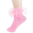 thumbnail image 2 of hengsof Girls Ruffle Socks Frilly Double Lace Socks Cute Solid Color Turn Cuff Socks Toddler Pageant Socks for Girls, 2 of 5