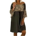 thumbnail image 1 of Fridja Women Casual Leopard Print Stitching Loose Large Size Cotton Linen Dress, 1 of 6