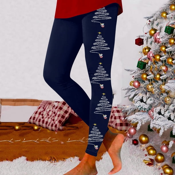 WILLBEST Pantalones Casuales elegantes para Mujer: Leggings de Cintura Alta con Estampado Navideño para Levantamiento de Pesas, Yoga y Uso Diario. Grande