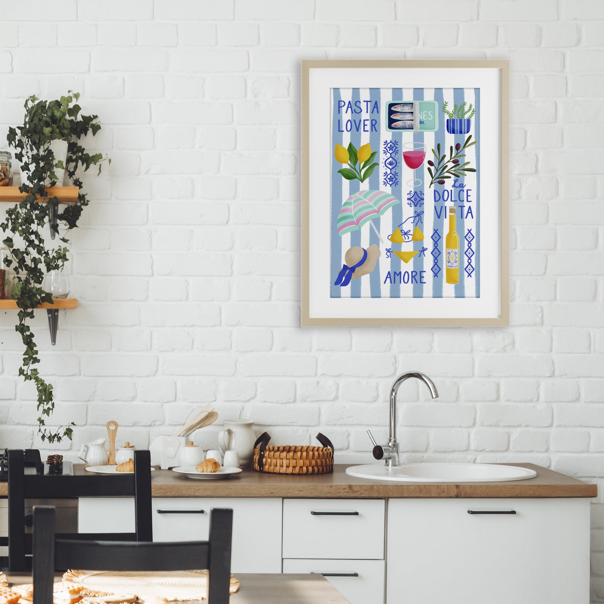 Stupell Industries Pasta Lover Mediterranean Birch Framed Print Under Glass, design by Metka Hiti