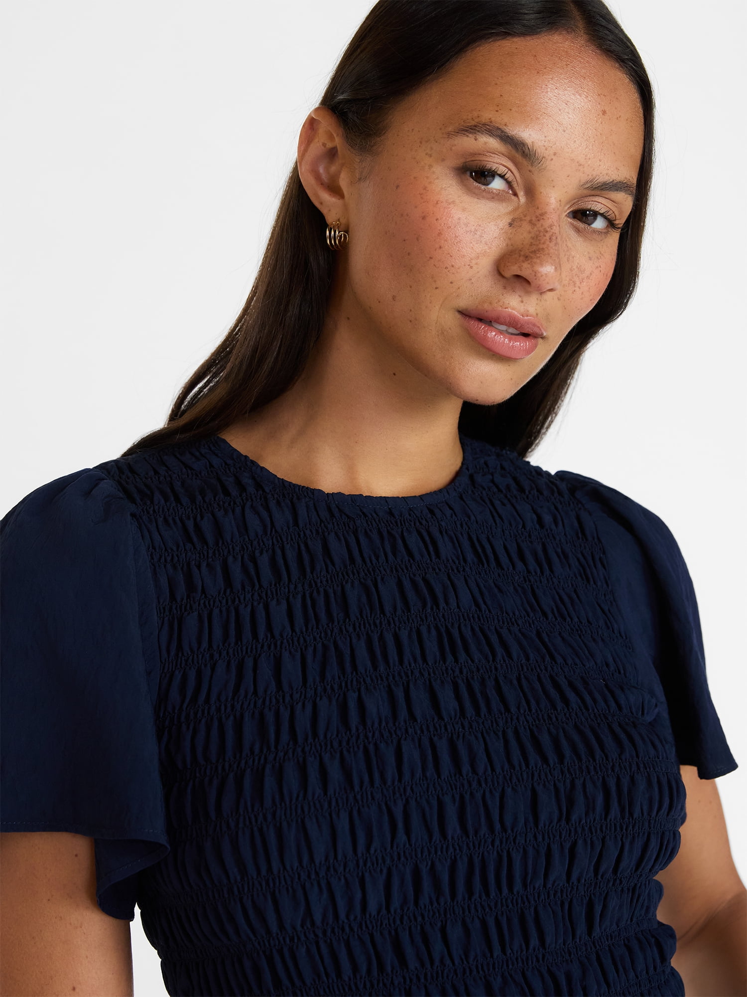 Time and Tru Women's Smocked Top with Peplum Hem, Sizes XS-XXXL