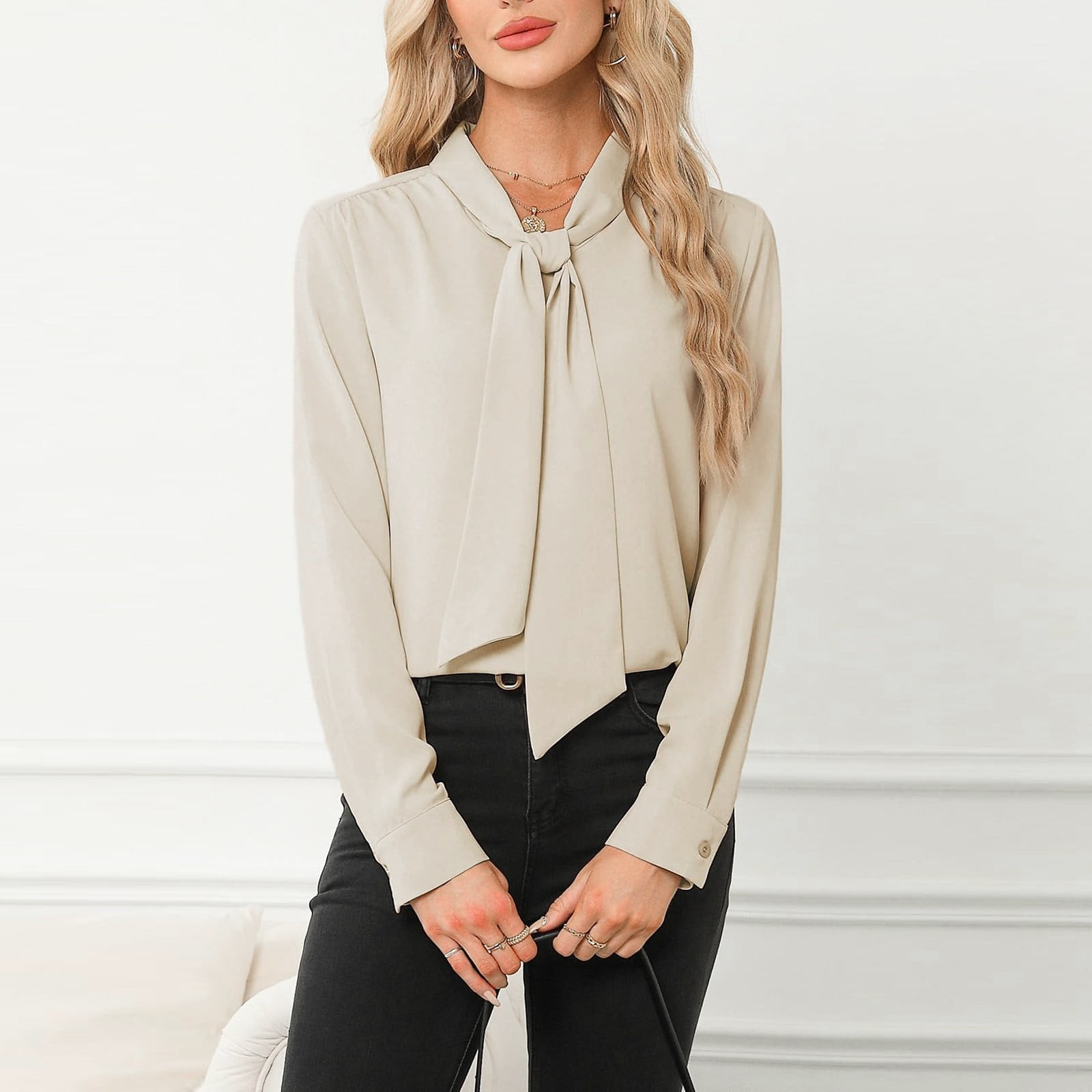 トップス loin. bowtie blouse cotton トップス loin. bowtie blouse cotton Bow Tie Front Tops for Women V