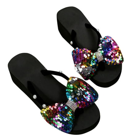 

Facrlt Women s New Plus-size Color Bow sandals Beach Flip-flops