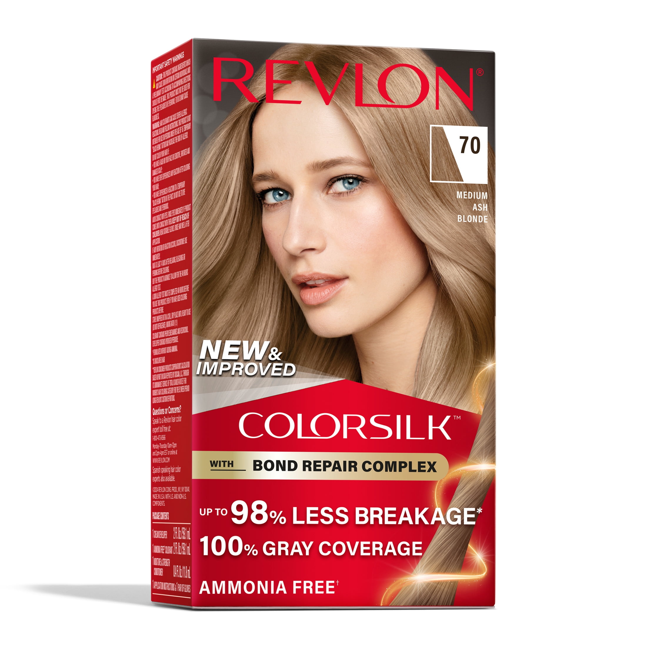 (3 pack) Revlon ColorSilk Permanent Hair Color, Bond Repair Complex, 70 Medium Ash Blonde, 1 pack  (图3)