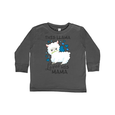 

Inktastic This Llama Loves His Mama with Blue Hearts Gift Toddler Boy Girl Long Sleeve T-Shirt